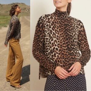 Ganni Knit Mock Neck Wool Yak Blend Sweater Jumper Leopard S / M